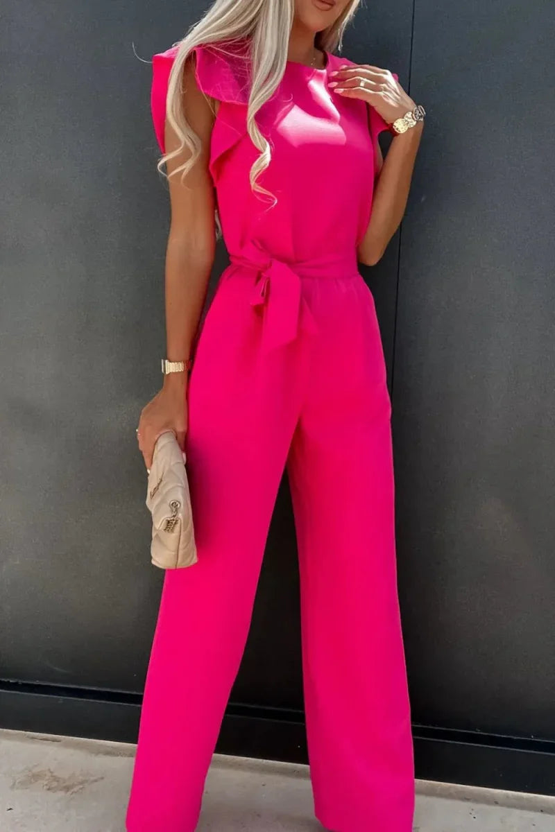 Round Neck Cap Sleeve Jumpsuit - minbolu -