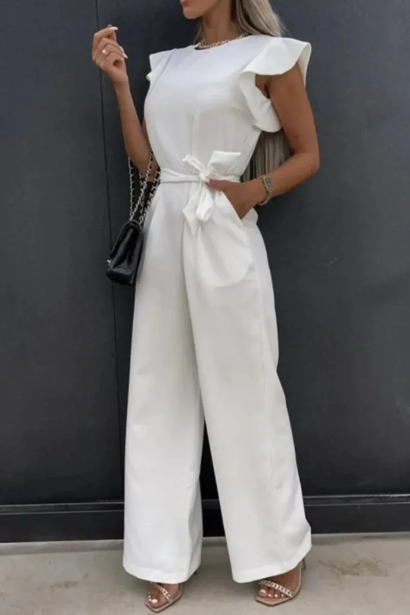 Round Neck Cap Sleeve Jumpsuit - minbolu -