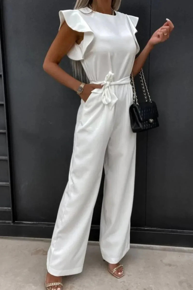 Round Neck Cap Sleeve Jumpsuit - minbolu -