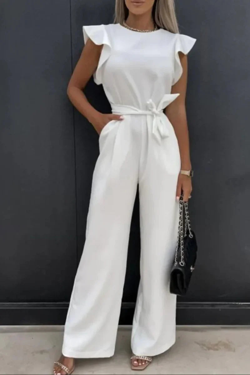 Round Neck Cap Sleeve Jumpsuit - minbolu -