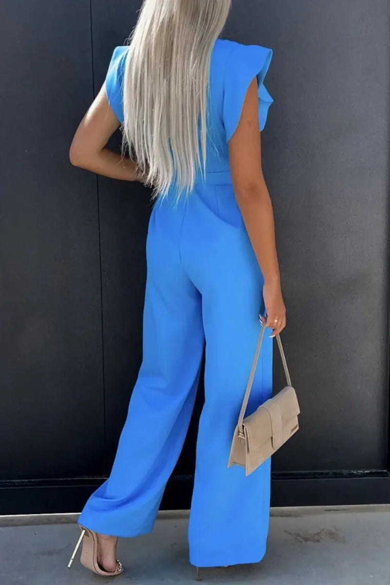 Round Neck Cap Sleeve Jumpsuit - minbolu -