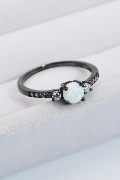 Round Opal Sterling Silver Ring - Stylish Minimalist Design - minbolu