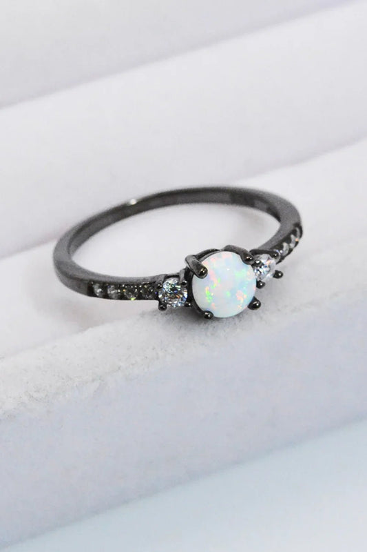 Round Opal Sterling Silver Ring - Stylish Minimalist Design - minbolu