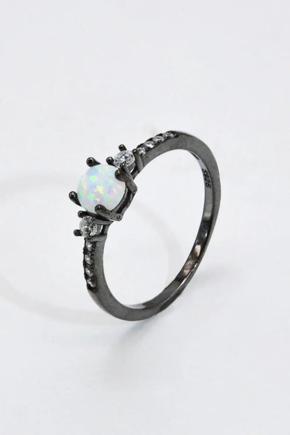 Round Opal Sterling Silver Ring - Stylish Minimalist Design - minbolu