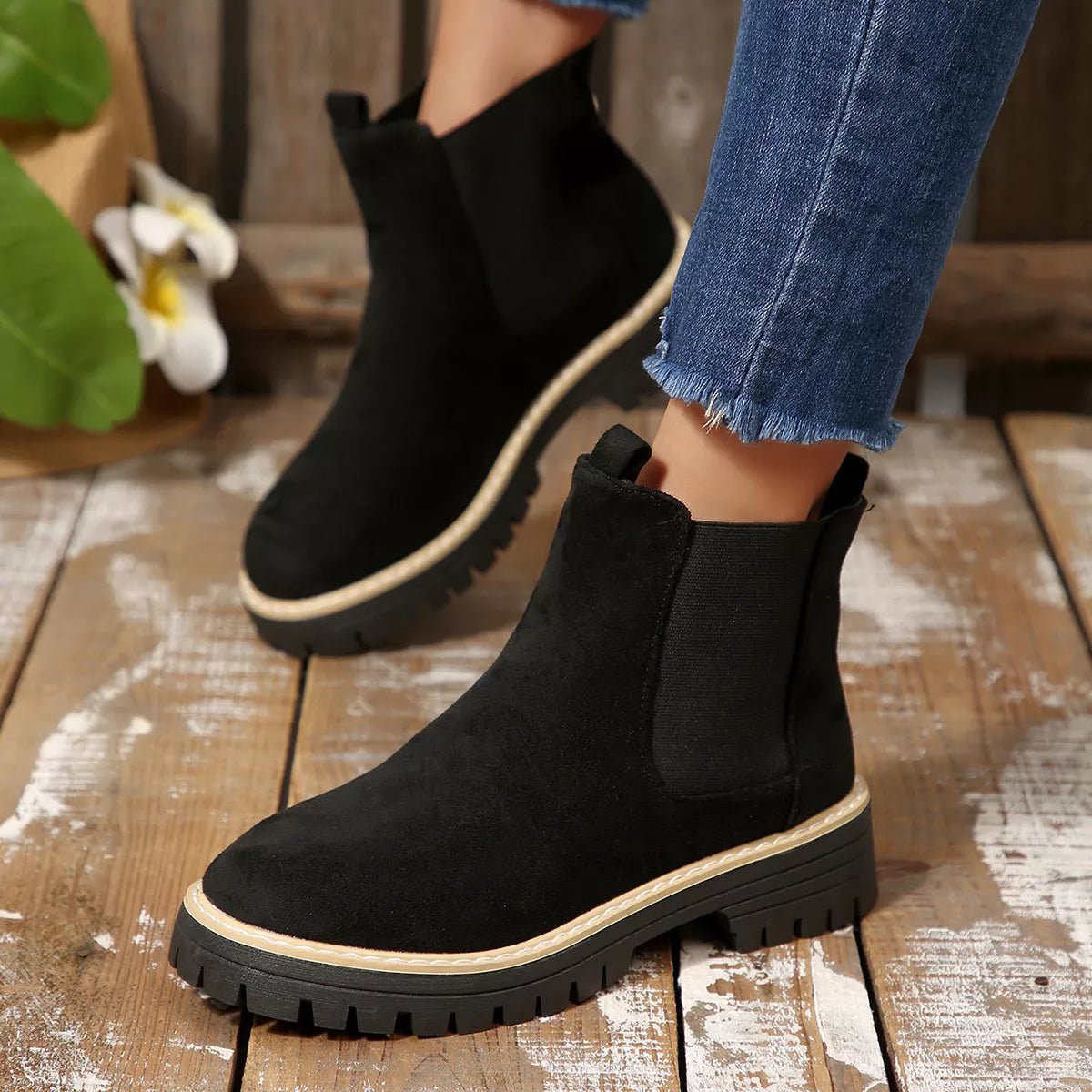 Round Toe Block Heels Boots - minbolu -