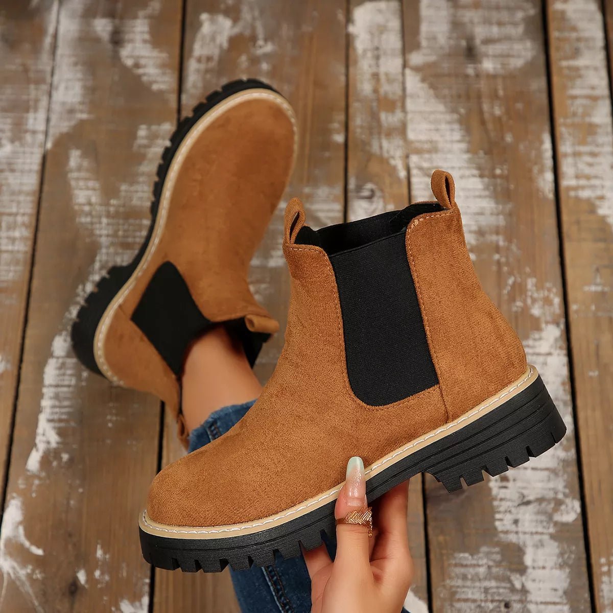 Round Toe Block Heels Boots - minbolu -