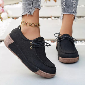 Round Toe Lace-Up Sneakers - minbolu -