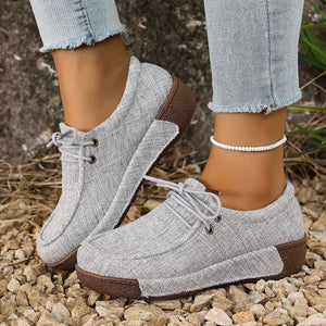 Round Toe Lace-Up Sneakers - minbolu -