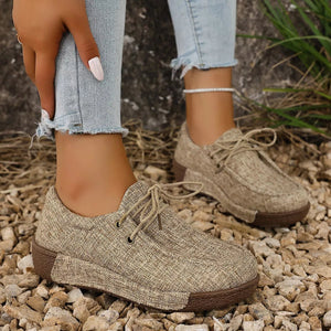 Round Toe Lace-Up Sneakers - minbolu -