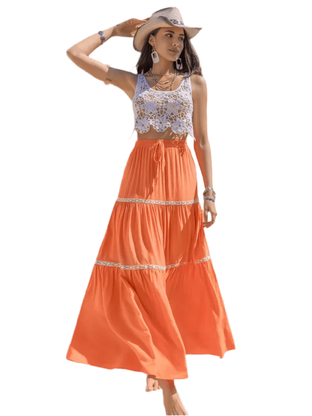 Ruched High Waist Maxi Tiered Skirt - minbolu -