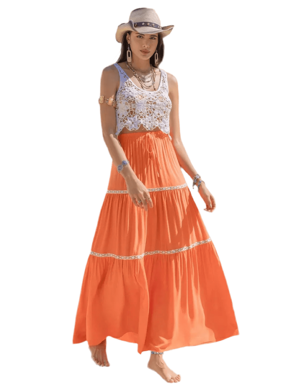 Ruched High Waist Maxi Tiered Skirt - minbolu -