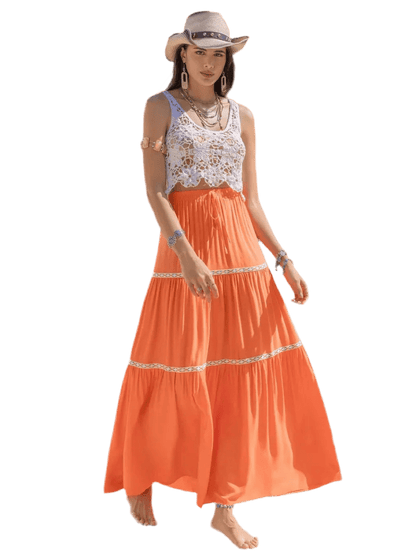 Ruched High Waist Maxi Tiered Skirt - minbolu -