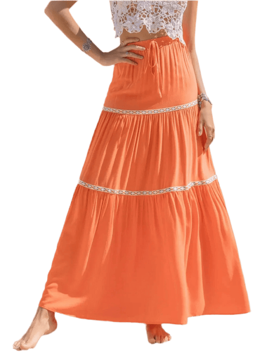 Ruched High Waist Maxi Tiered Skirt - minbolu -