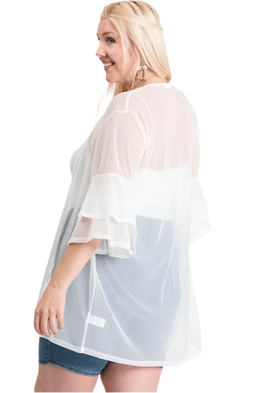 Ruffle Sleeve Open Cardigan Ivory 1XL 2XL 3XL - minbolu