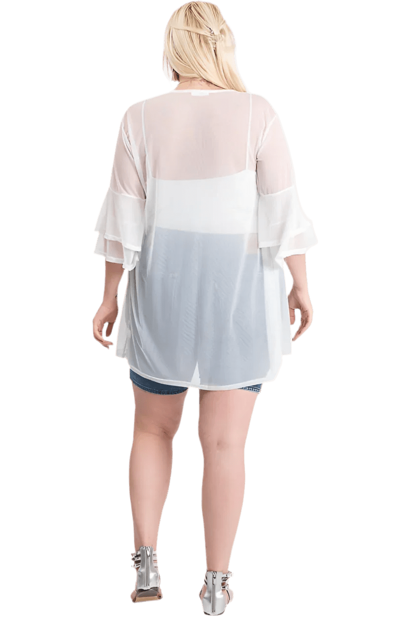 Ruffle Sleeve Open Cardigan Ivory 1XL 2XL 3XL - minbolu