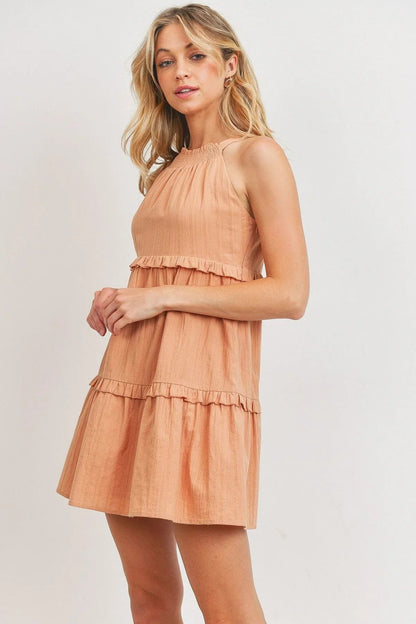 Ruffled Sleeveless Halter Neck Dress - minbolu