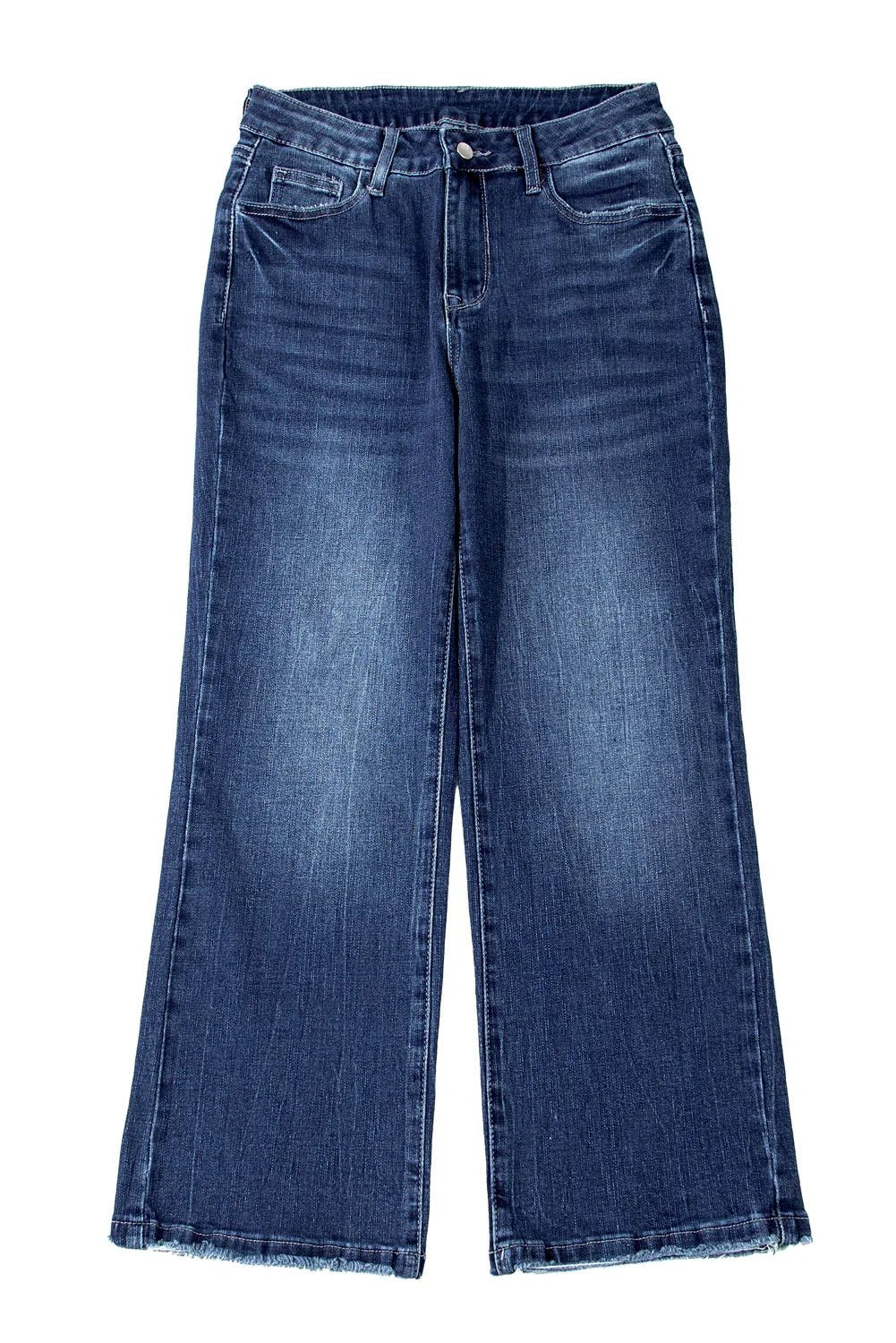 Sail Blue Mineral Wash Raw Hem High Waist Flared Jeans - minbolu -