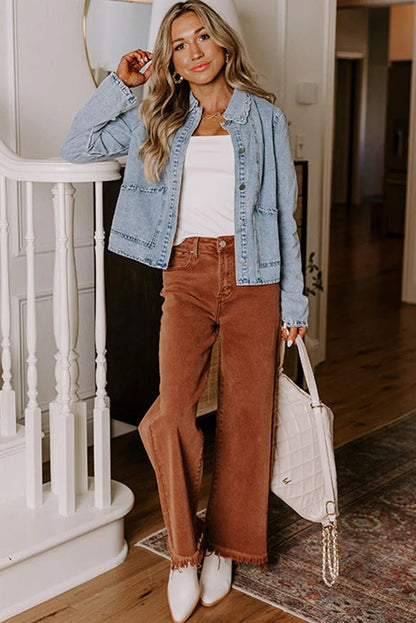 Scallop Collar Denim Jacket – Vintage Charm Meets Modern Style - minbolu -