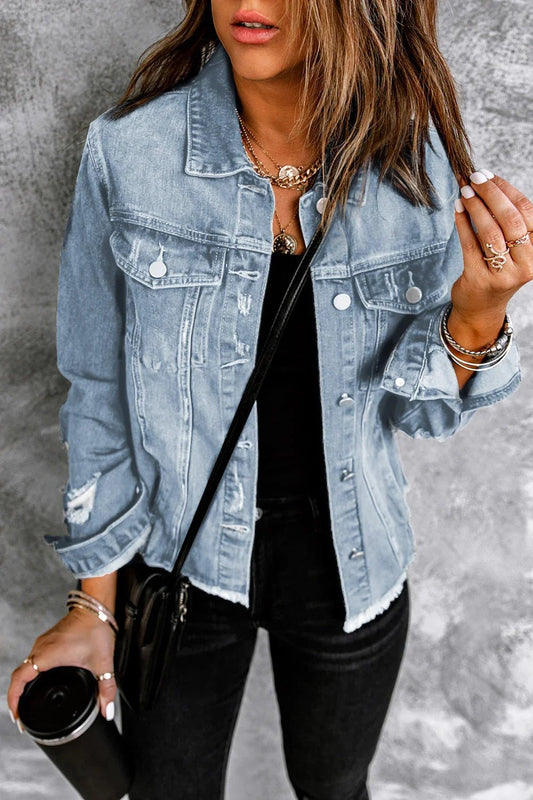 Scallop Collar Denim Jacket – Vintage Charm Meets Modern Style - minbolu