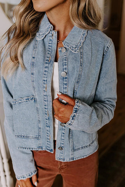 Scallop Collar Denim Jacket – Vintage Charm Meets Modern Style - minbolu -