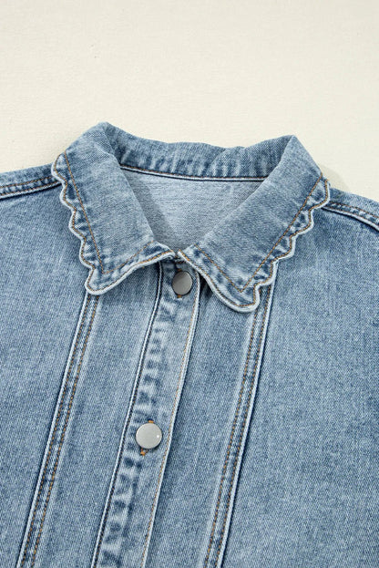 Scallop Collar Denim Jacket – Vintage Charm Meets Modern Style - minbolu -
