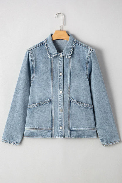 Scallop Collar Denim Jacket – Vintage Charm Meets Modern Style - minbolu -