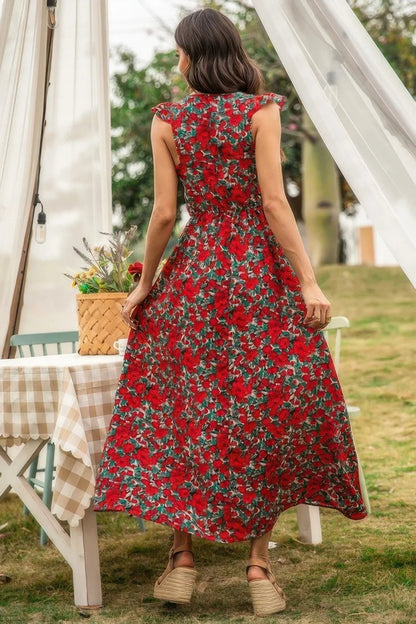 Scoop Neck Maxi Dress - Sleeveless Floral Long Dress for Women - minbolu
