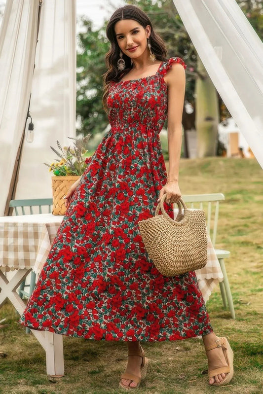 Scoop Neck Maxi Dress - Sleeveless Floral Long Dress for Women - minbolu