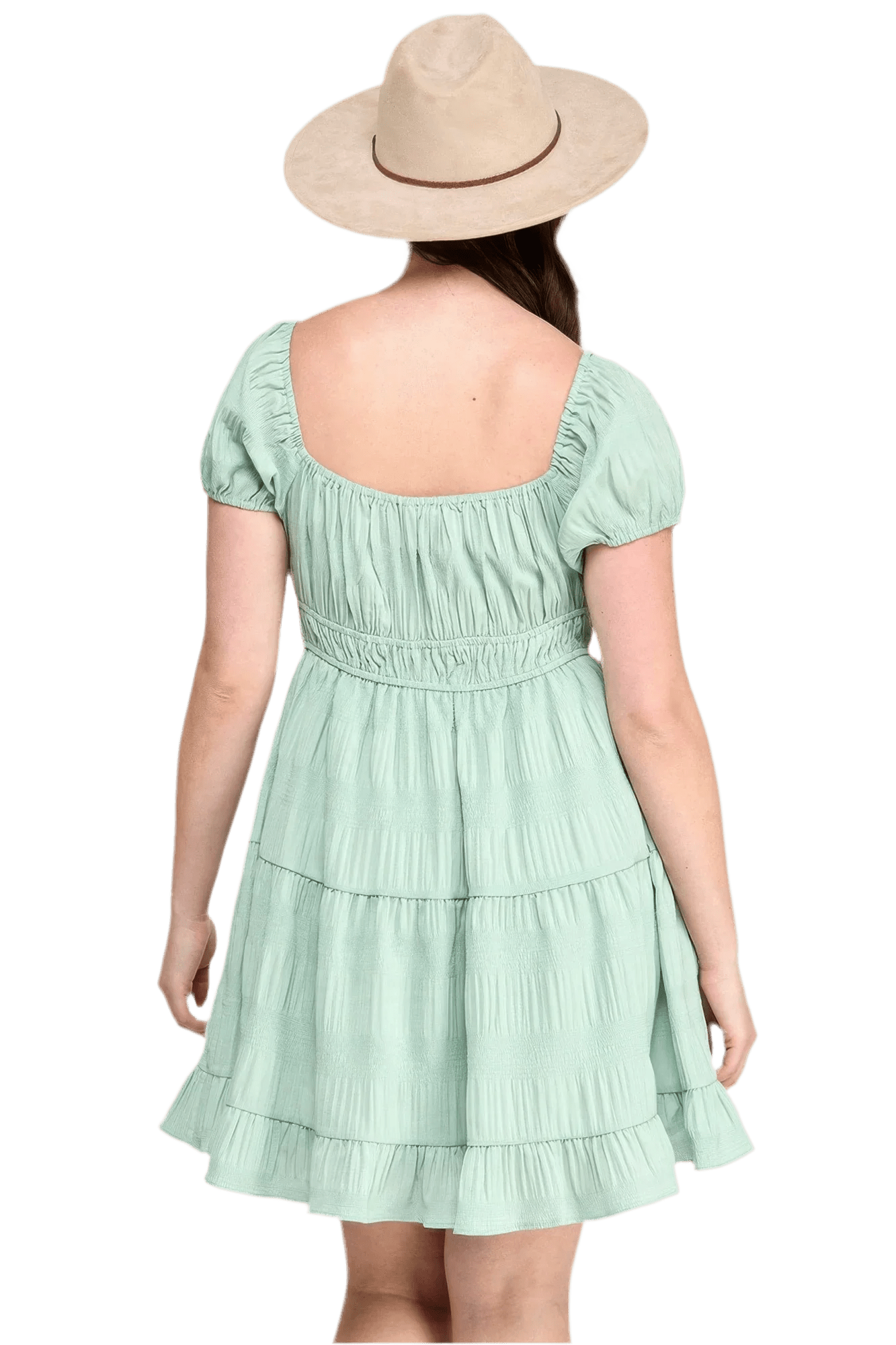 Sea Foam Plus Crinkle Textured Mini Dress - minbolu -