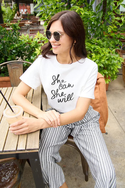 Simply Love Full Size SHE CAN SHE WILL Short Sleeve T-Shirt - minbolu -