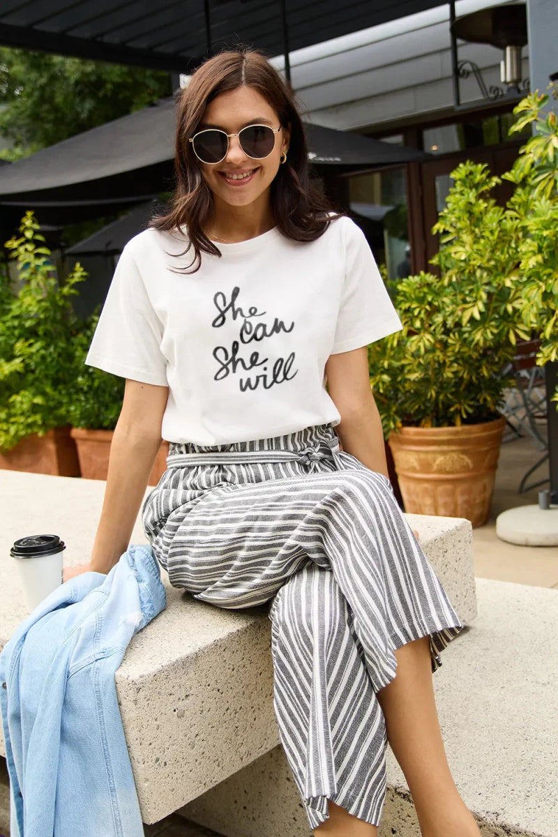 Simply Love Full Size SHE CAN SHE WILL Short Sleeve T-Shirt - minbolu -