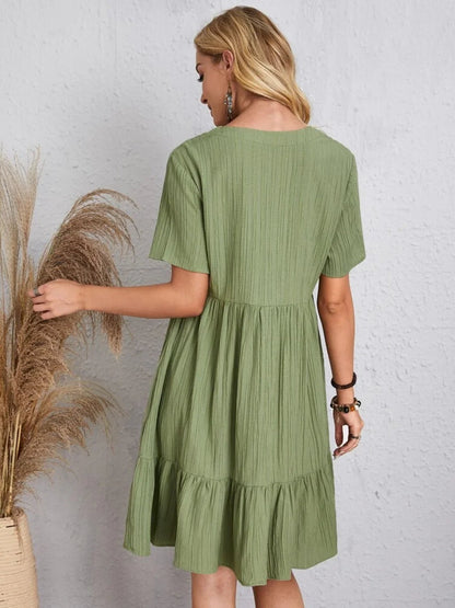 Short Sleeve Knee - Length Boho Dress - minbolu