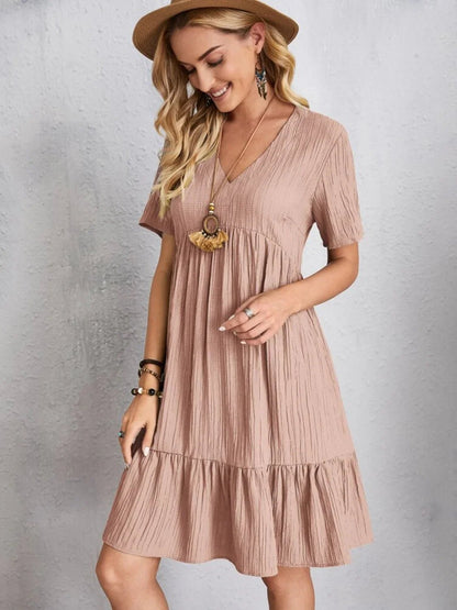 Short Sleeve Knee - Length Boho Dress - minbolu