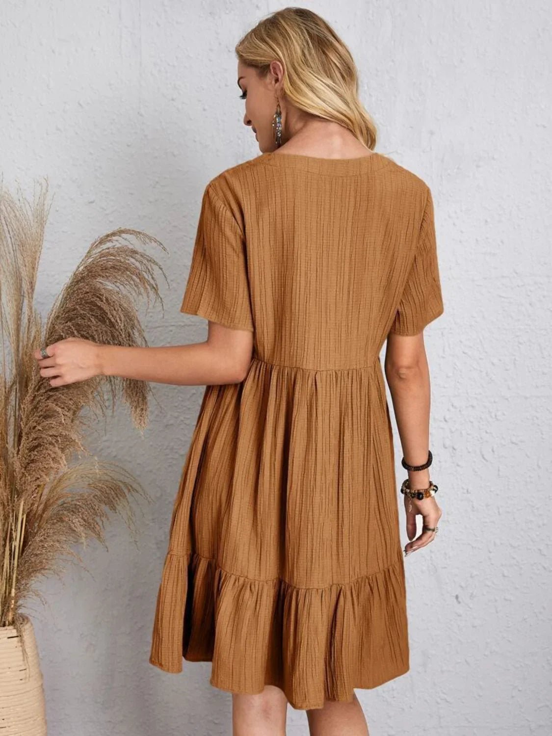Short Sleeve Knee - Length Boho Dress - minbolu