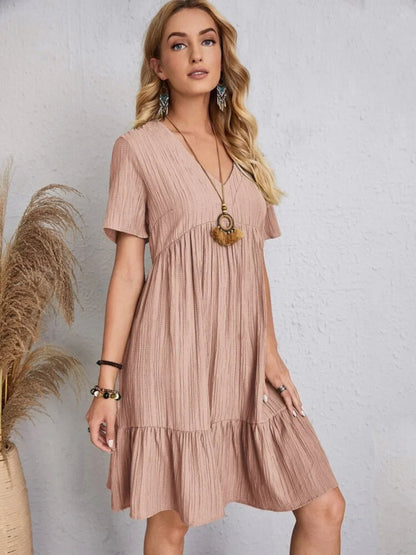Short Sleeve Knee - Length Boho Dress - minbolu