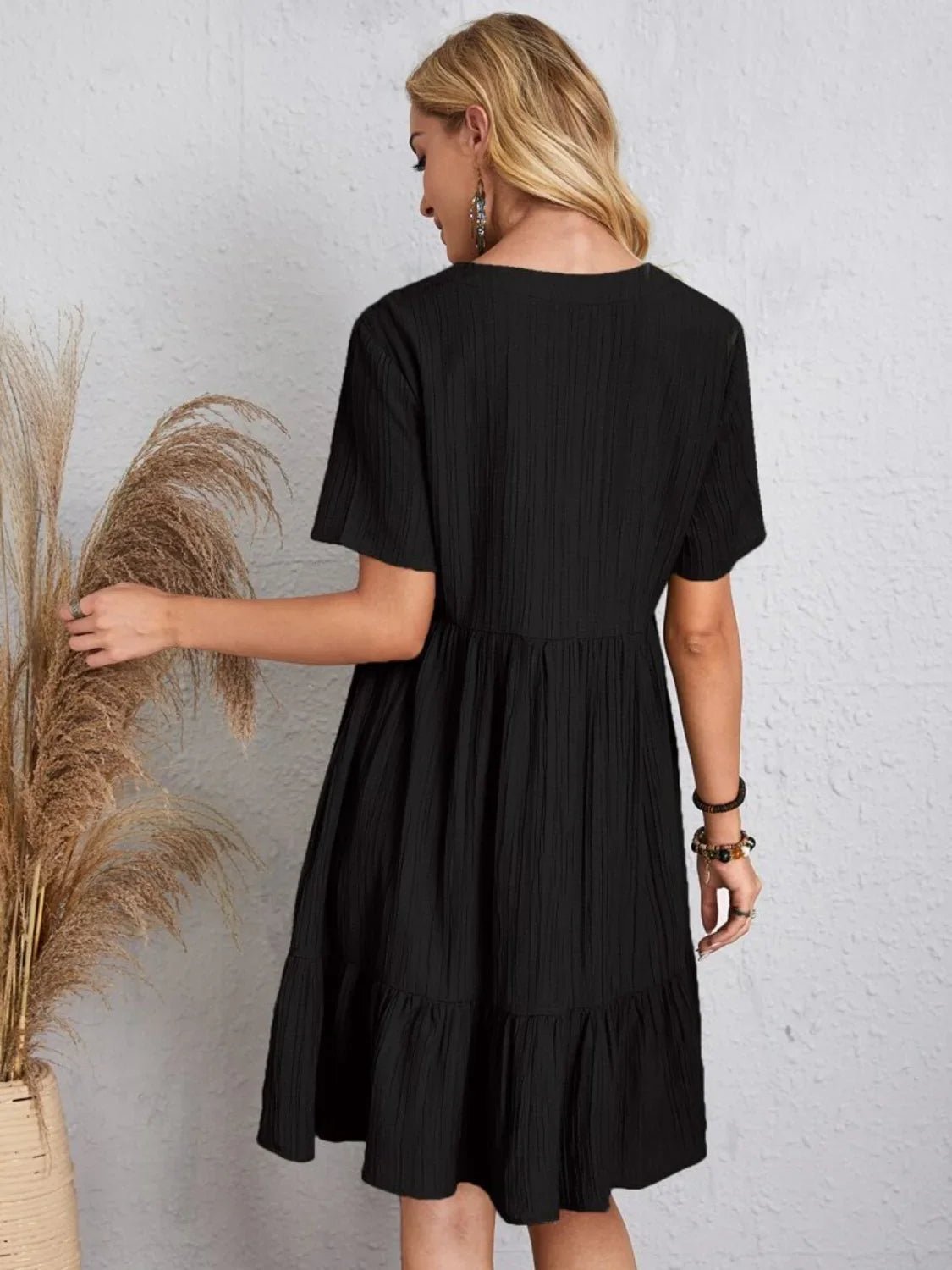 Short Sleeve Knee-Length Boho Dress - minbolu -