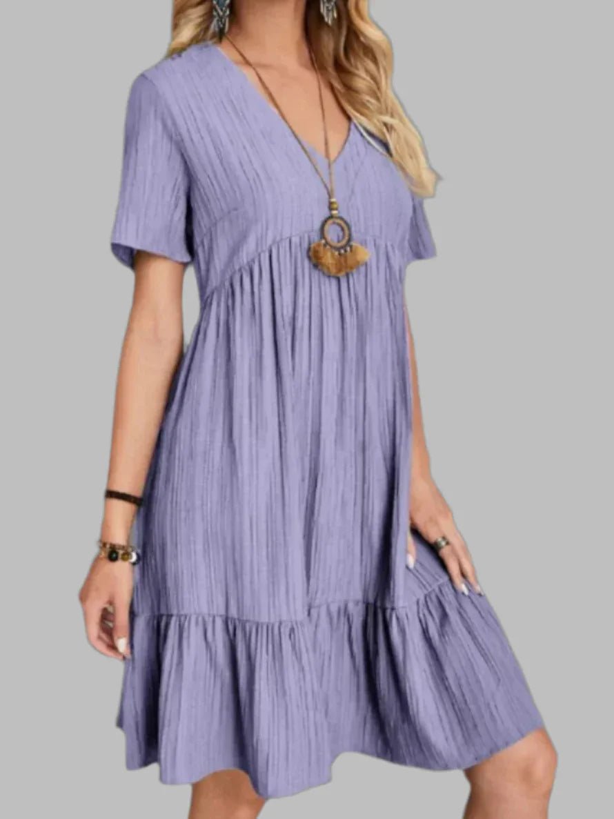 Short Sleeve Knee - Length Boho Dress - minbolu