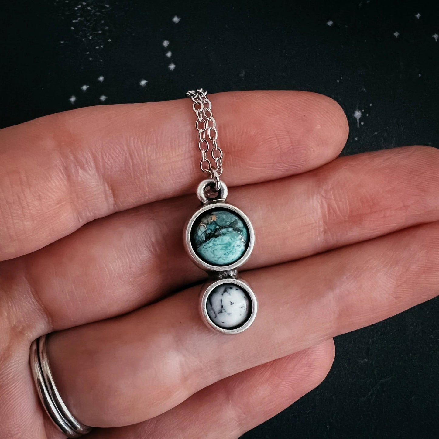 Simple Earth and Moon Natural Stones Pendant Necklace - minbolu