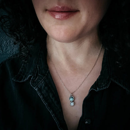 Simple Earth and Moon Natural Stones Pendant Necklace - minbolu
