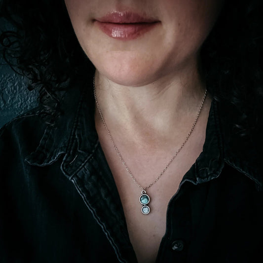 Simple Earth and Moon Natural Stones Pendant Necklace - minbolu -