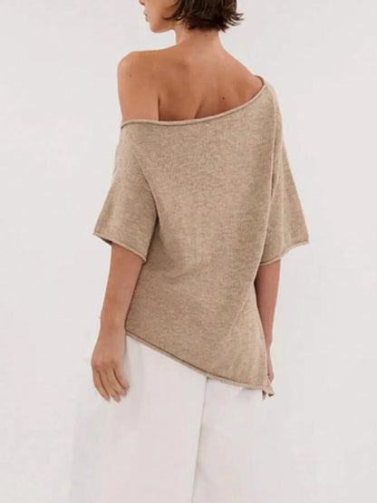 Single Shoulder Knit Top – Relaxed Fit, Italian Style - minbolu