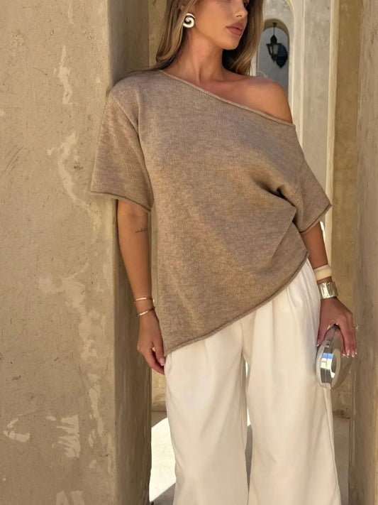 Single Shoulder Knit Top – Relaxed Fit, Italian Style - minbolu