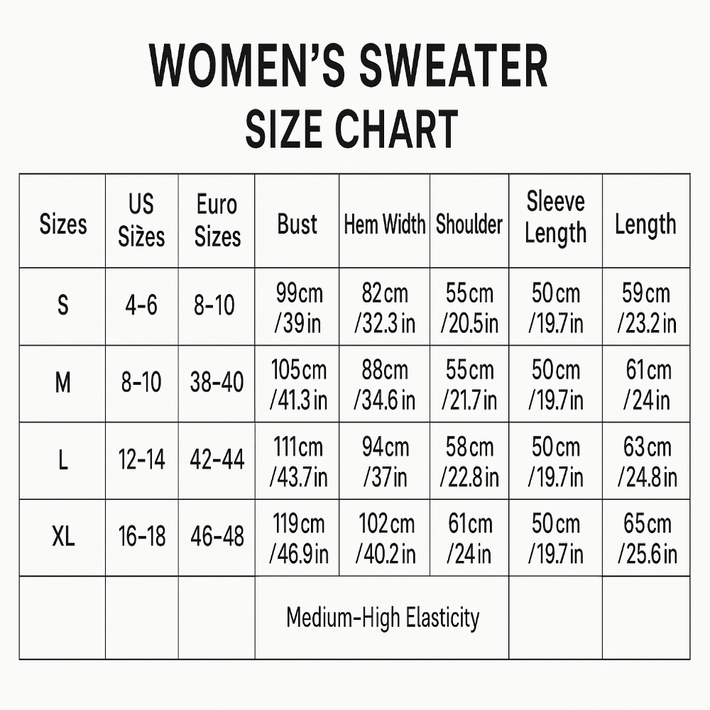Women's Sweater Size Chart - Parchment Patchwork Knitted