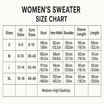 Women's Sweater Size Chart - Parchment Patchwork Knitted