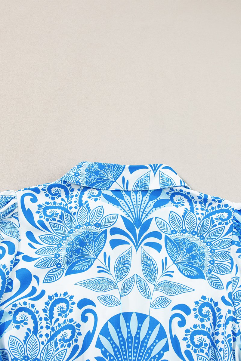 Sky Blue Boho Floral Mini Dress - Tiered Ruffle Summer Dress - Short Dresses - minbolu