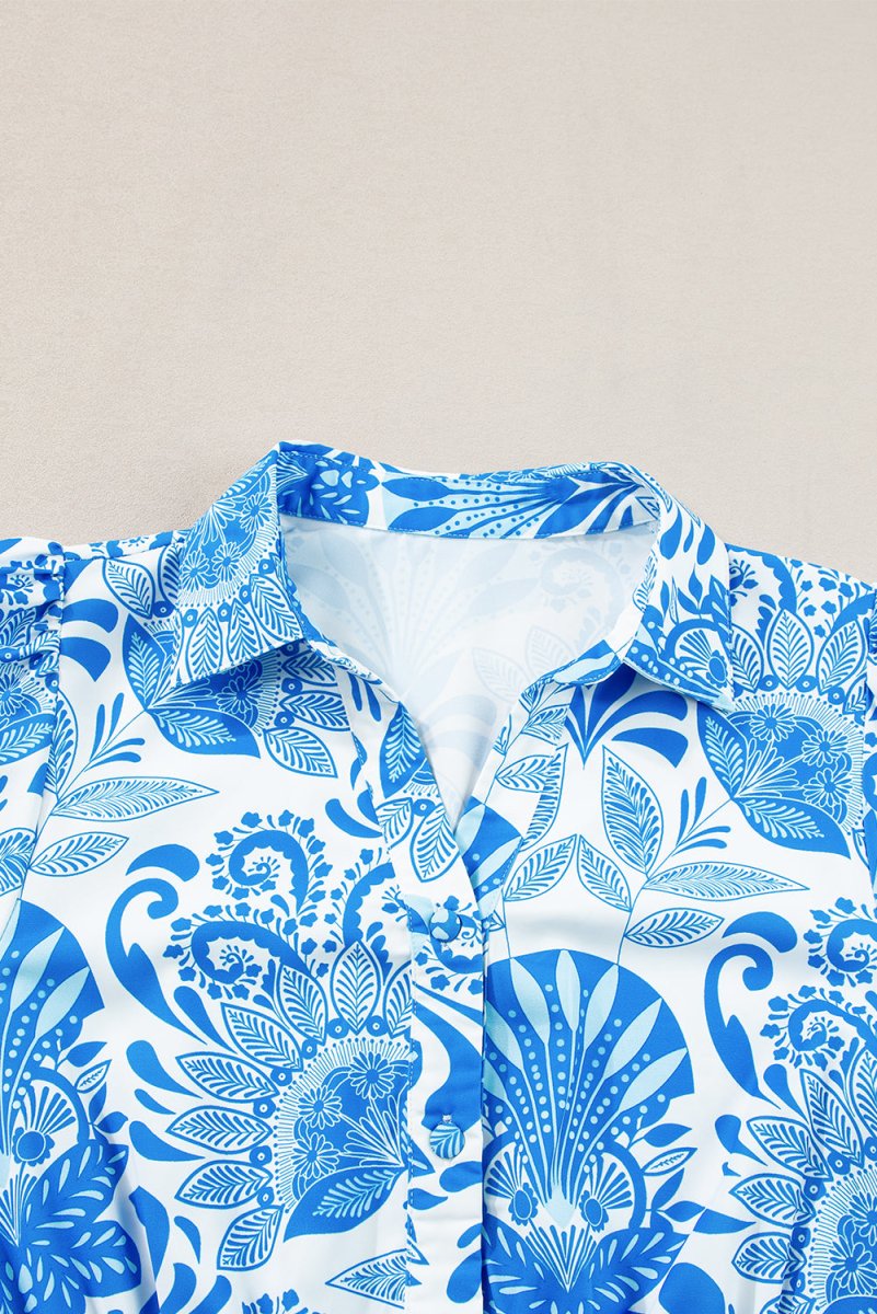 Sky Blue Boho Floral Mini Dress - Tiered Ruffle Summer Dress - Short Dresses - minbolu