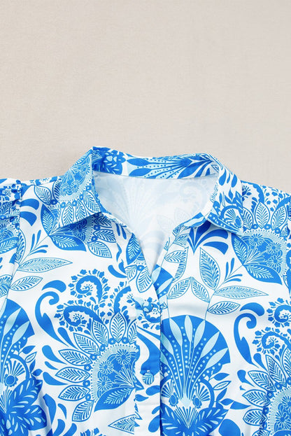 Sky Blue Boho Floral Mini Dress - Tiered Ruffle Summer Dress - Short Dresses - minbolu