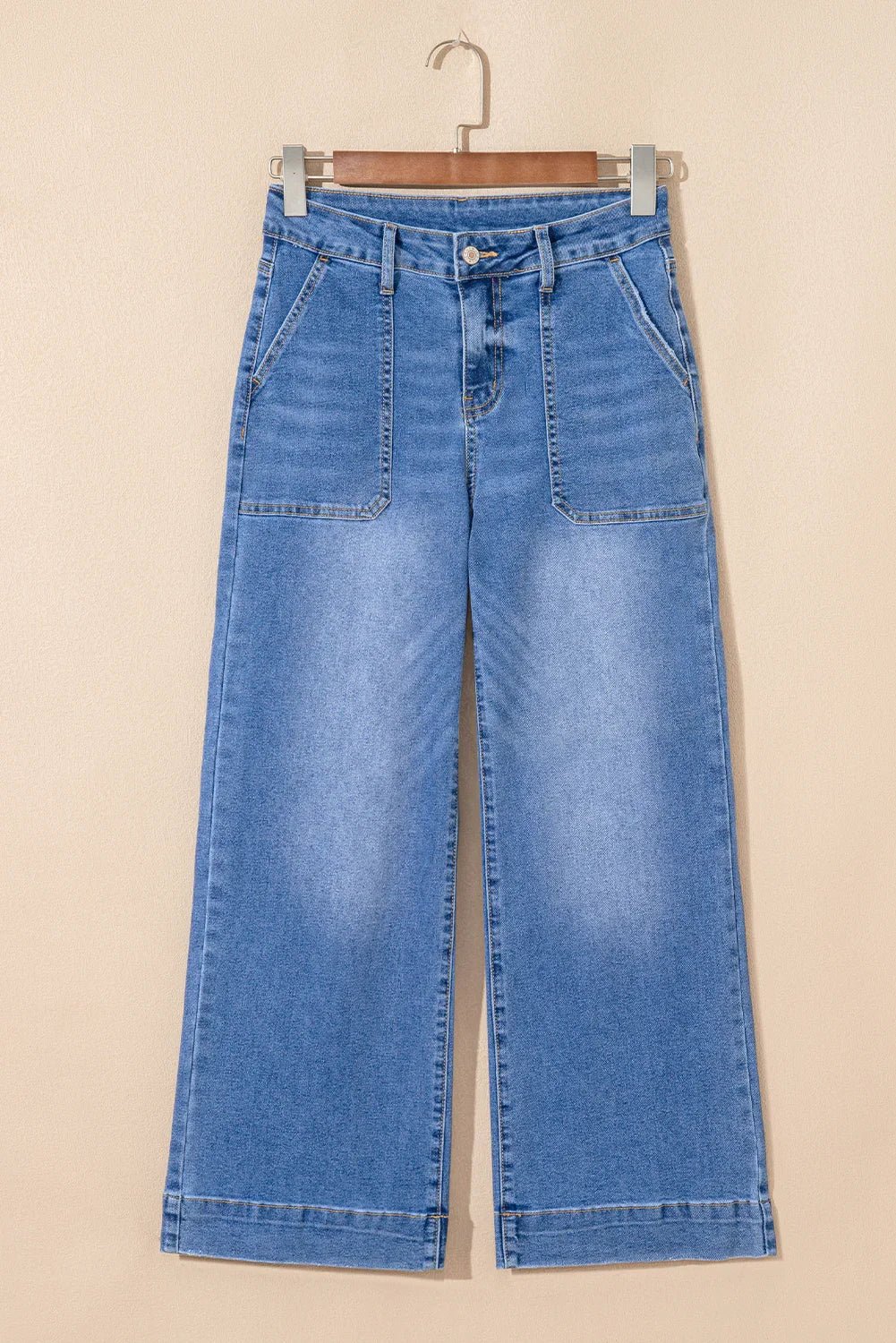 Sky Blue Cropped Wide Leg High-Rise Jeans - minbolu -