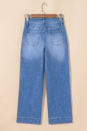 Sky Blue Cropped Wide Leg High-Rise Jeans - minbolu -