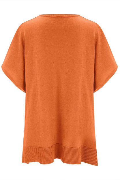 Slit V - Neck Half Sleeve Knit Top - minbolu